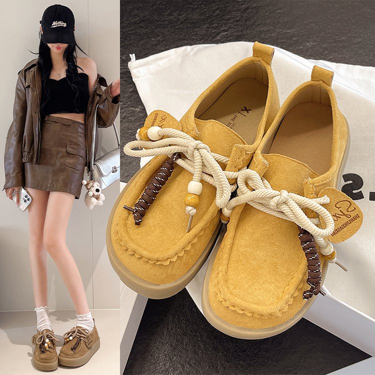 白露同款乐福鞋女2025新款秋百搭复古细带厚底勃肯鞋子休闲豆豆鞋