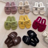 仙女风字母毛毛一字拖女外穿2025秋季 百搭休闲平底凉拖鞋 新款 时尚