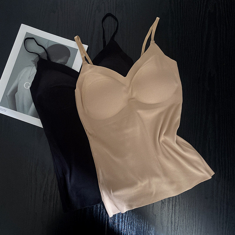 长款女生内衣抹胸秋冬打底衣细肩带吊带打底衣单件上衣v领带胸垫