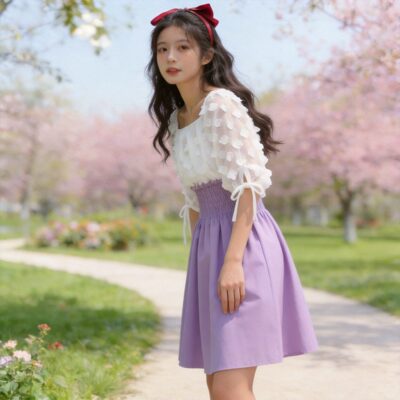 甜美减龄紫色连衣裙女夏季法式温柔风收腰显瘦小个子气质仙女裙子