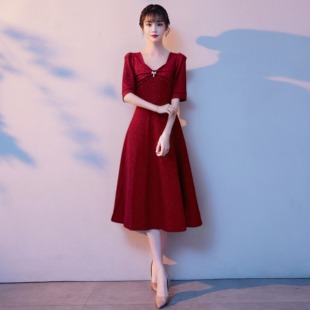 法式敬酒服新娘高级感红色订婚礼服感礼服回门宴连衣裙日常可穿女