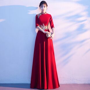 大气中国风晚礼服立领大合唱团朗诵旗袍开场舞主持人礼服连衣裙女