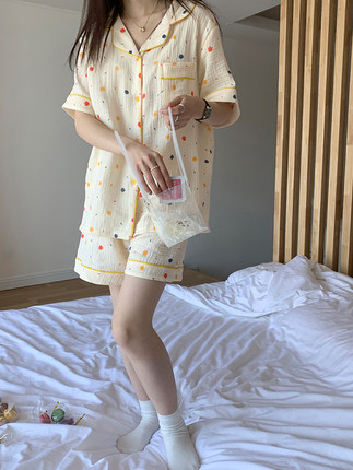 彩色圆点睡衣套装女夏季2024年新款短袖短裤两件套学生夏天家居服