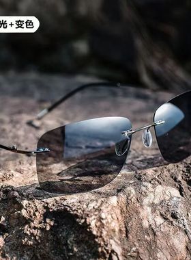 新款无框太阳镜男超轻方形偏光墨镜司机开车驾驶小框炫彩太阳眼镜