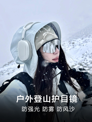 登山护目镜墨镜爬防雾防风户外徒步近视带度数骑行雪山雪地太阳镜