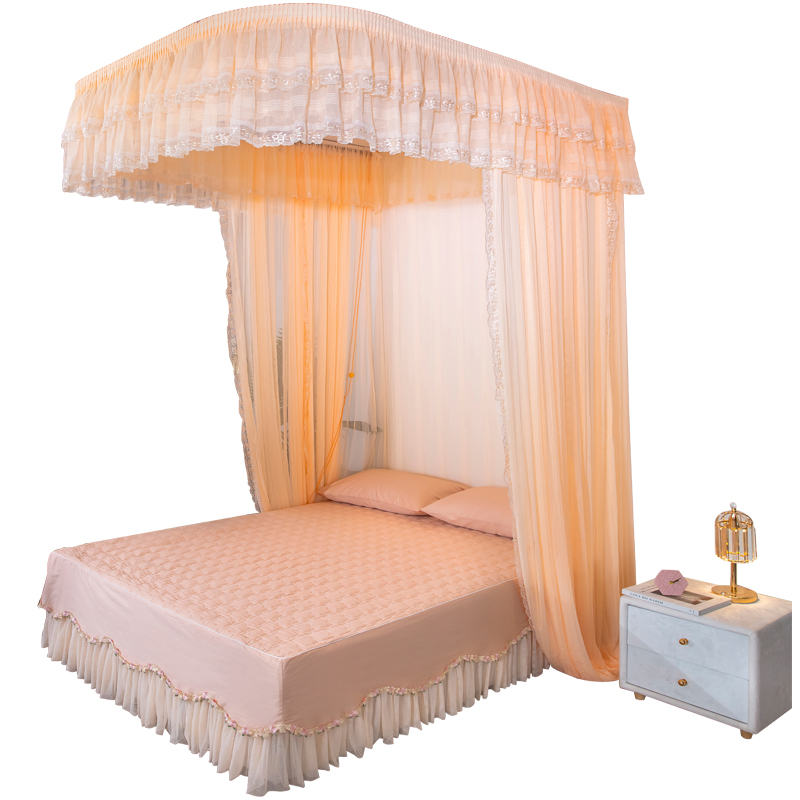 维美诗三开门蚊帐1.8m米床双人家用支架吸顶U型导轨吊顶加厚加密