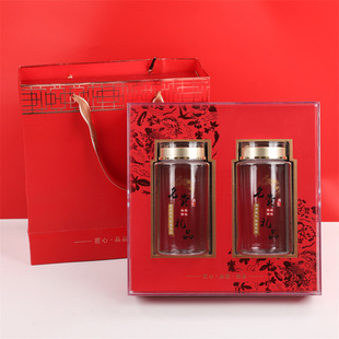 水晶锦鲤双拼礼品盒三七粉石斛灵芝孢子粉红枸杞包装盒礼盒空盒子