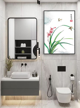 五星级酒店新中式卫生间防水装饰画厕所浴室免打孔壁画洗手间挂画