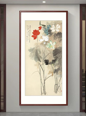 张大千山水画竖版入户画玄关装饰画客厅挂画玄关画中式国画壁画名