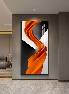 装饰画后现代抽象轻奢走廊过道玄关壁画橙色竖版客厅入户楼梯挂画