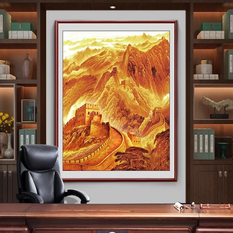 万里长城山水画办公室背景墙装饰画客厅新中式挂画靠山图定制国画