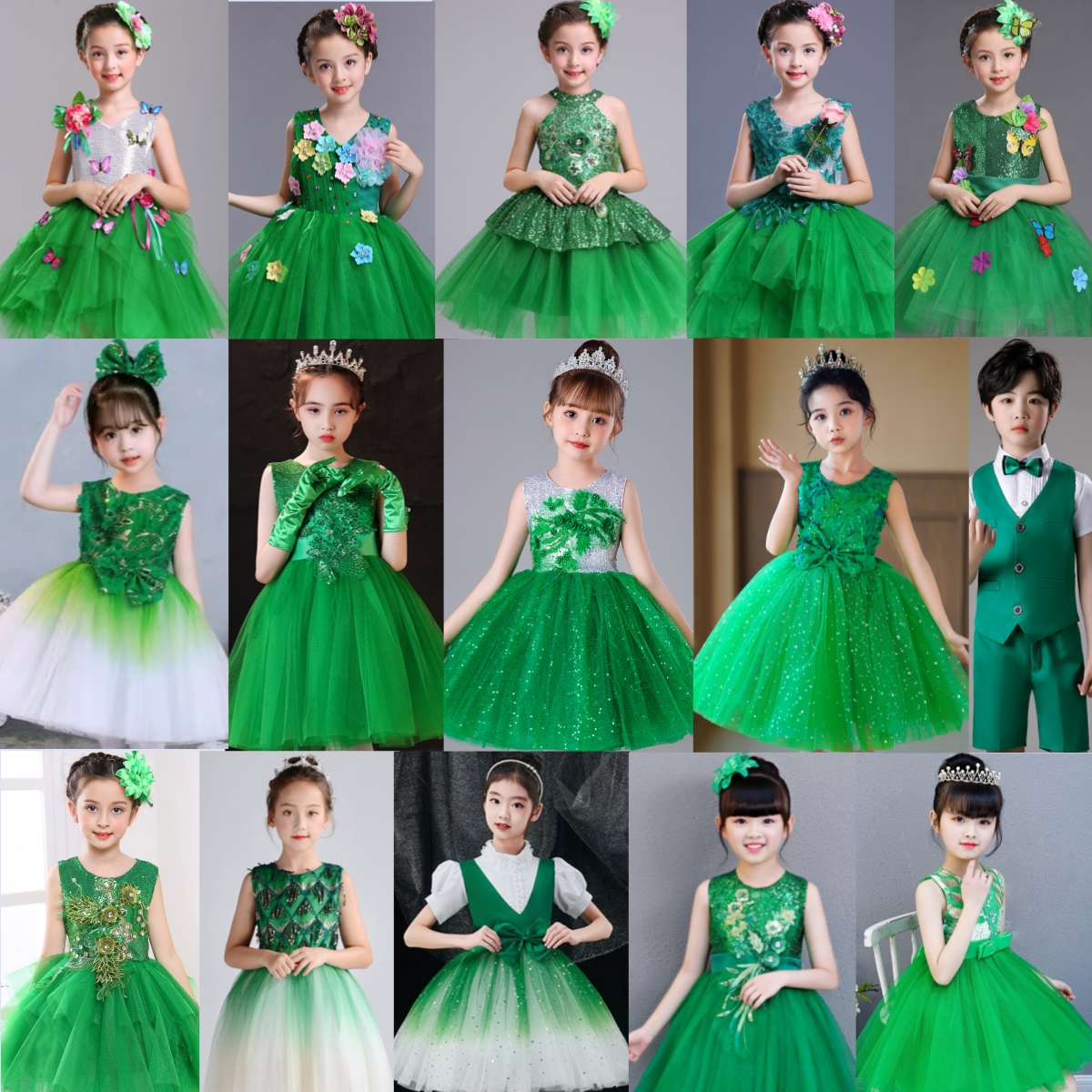 六一儿童合唱演出服幼儿园舞蹈女童蓬蓬纱裙公主裙绿色小草表演服