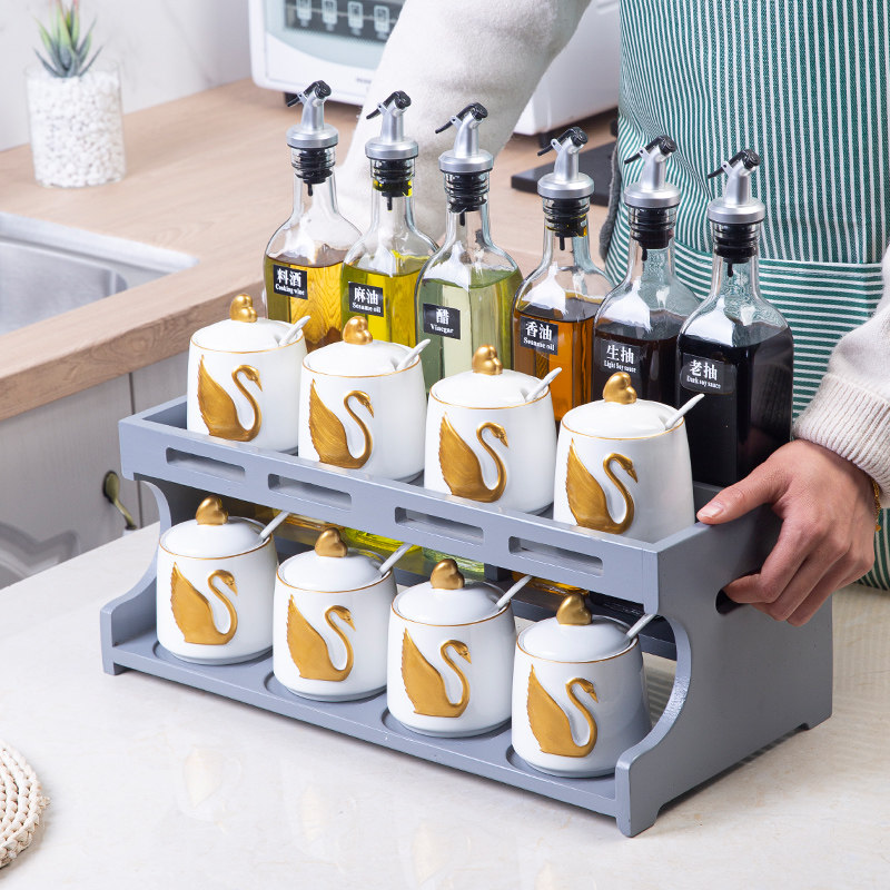 轻奢厨房调料盒套装家用油瓶装盐味精调味盒调料罐子调味料置物架