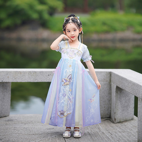 汉服女童夏款儿童古风超仙襦裙中国风2024新款花神古装连衣裙女款