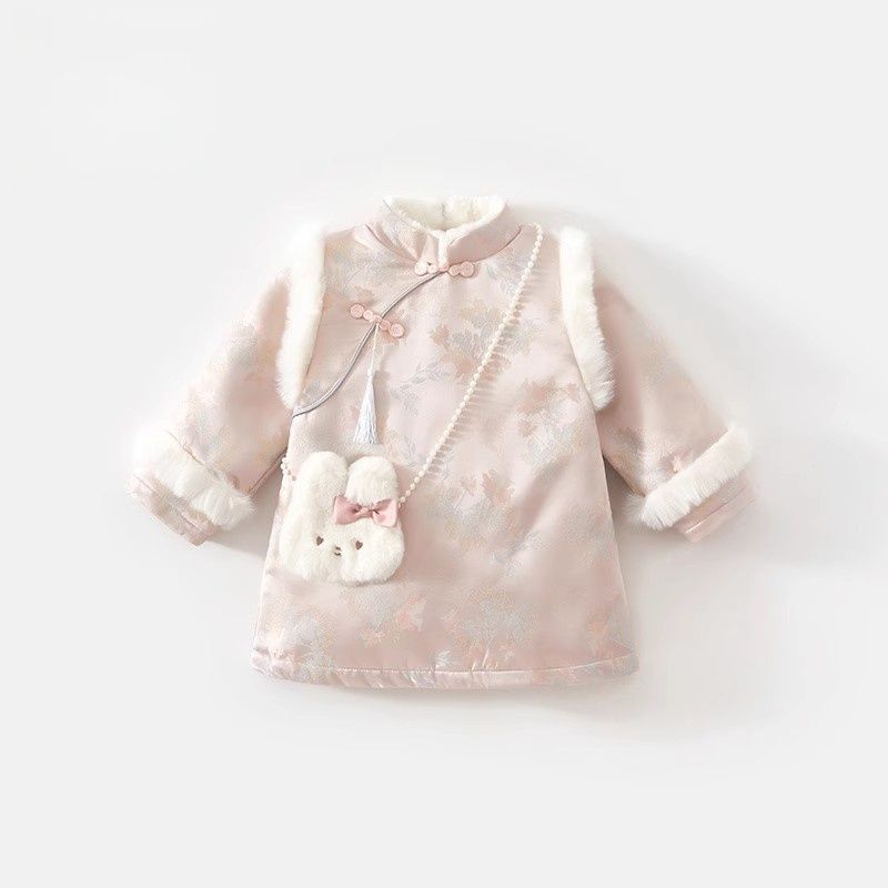 新款冬女童汉服连衣裙冬装宝宝国风旗袍裙周岁礼服儿童公主裙冬季