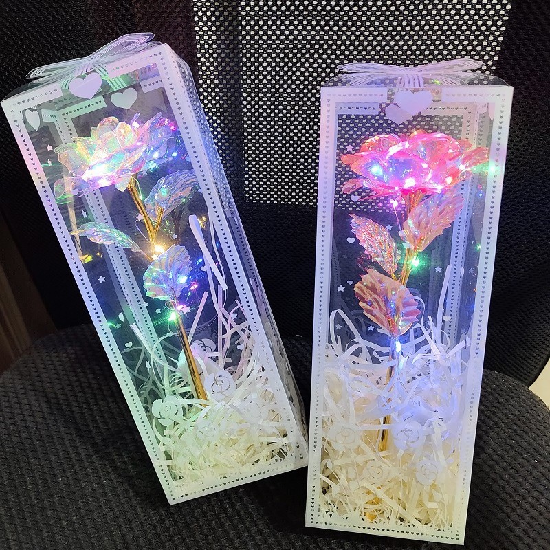 教师节礼物七彩炫光玫瑰花束仿真永生花装饰摆件拍照道具生日女友