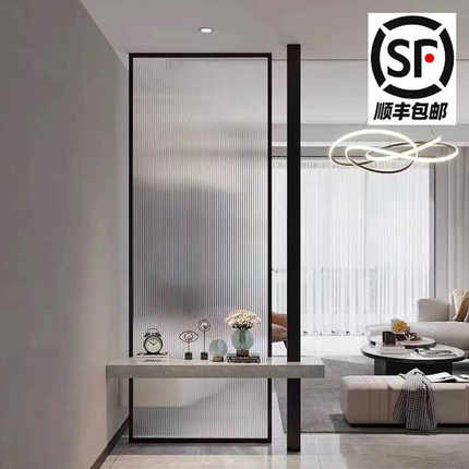 现代简约长虹玻璃隔断墙入户屏风客厅卧室轻奢铁艺不锈钢遮挡玄关