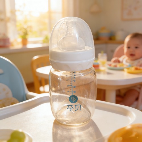 孕贝宽口径玻璃奶瓶防母乳奶嘴新生儿防胀气0-6个月宝宝专用奶瓶