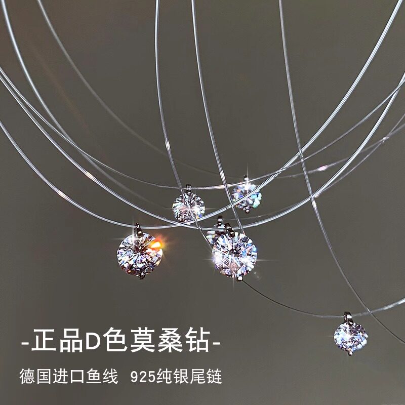 人鱼之泪莫桑石项链女款纯银吊坠18K白金轻奢颈链钻石锁骨链礼物