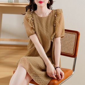 九月陌墨肌理感花边设计感连衣裙女2023夏季新款法式气质遮肉裙子