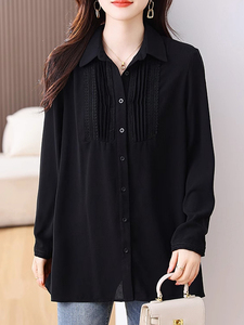 九月陌墨大码女装胖mm200斤简约翻领长袖衬衫遮肚子藏肉显瘦上衣