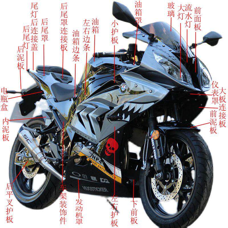 宝雕RR摩托跑车大灯罩外壳配件双R宝马外壳配件400电摩全套大板