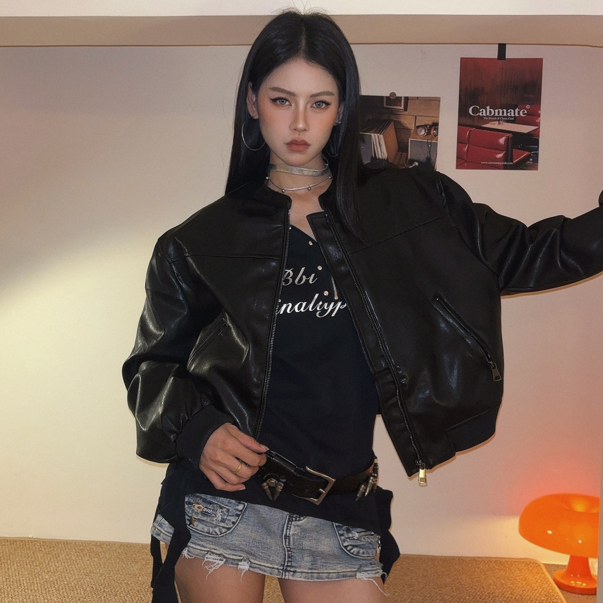 美式复古pu皮衣外套短款夹克上衣