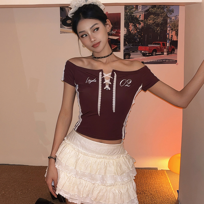 美式潮流个性蕾丝短袖T恤女