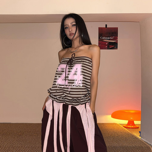 2026新款女条纹抹胸修身背心