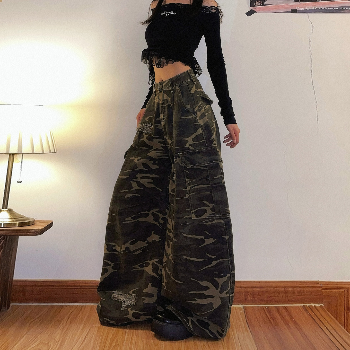 美式复古辣妹迷彩工装裤女