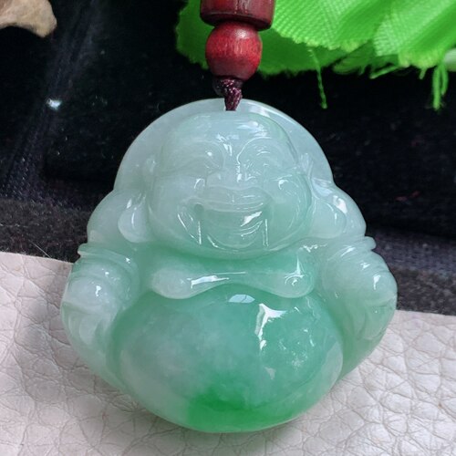 zen实拍35*35.6*12.3天然缅甸翡翠飘绿饱满佛公 开心佛玉吊坠
