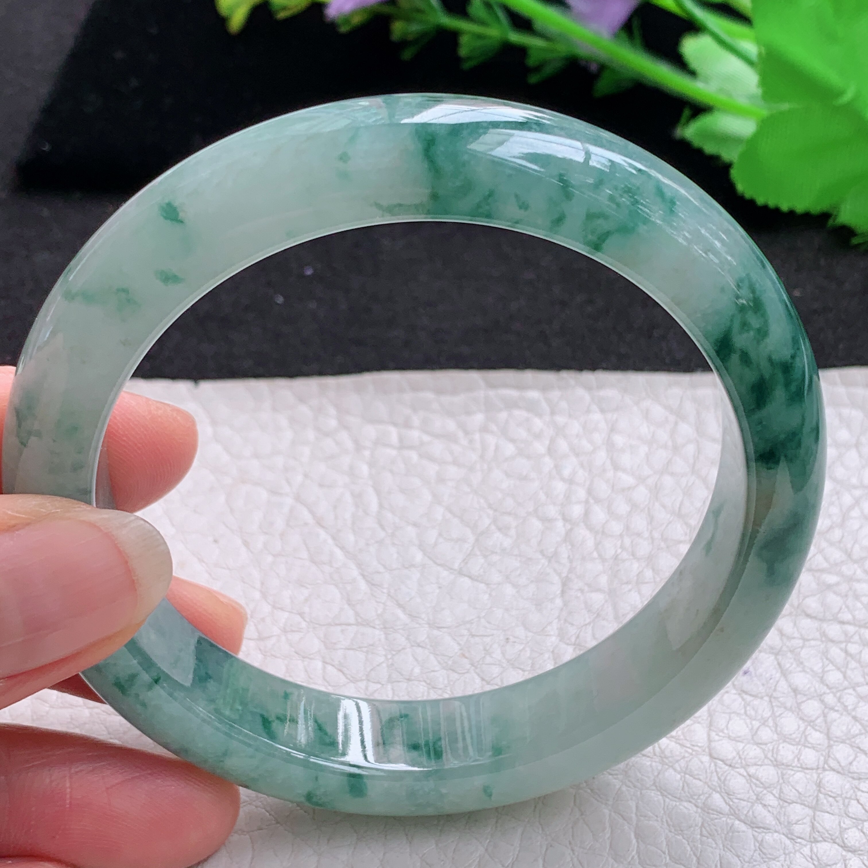 mq大圈口60*12.8*9平安镯  缅甸翡翠A货冰润大气飘逸宽边玉手环