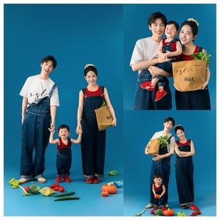 新款儿童摄影水果派对亲子活力满满写真纪实风牛仔背带裤主题拍摄