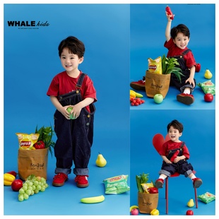 新款儿童摄影水果男孩派对4-8岁写真纪实风牛仔背带裤主题拍摄