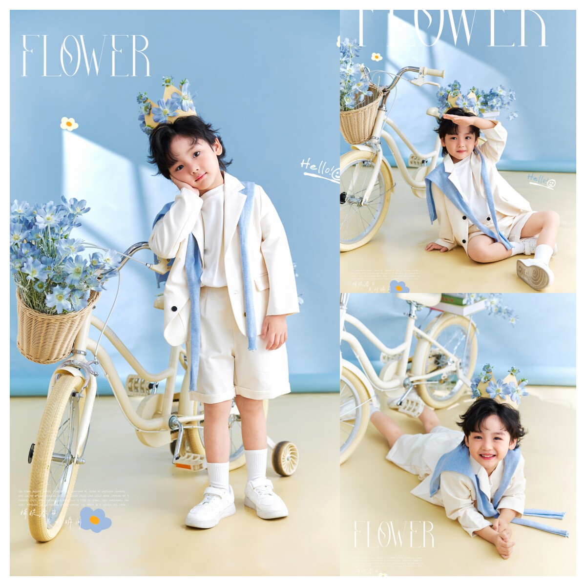 清新蓝调花艺2026年新款儿童摄影儿童艺术写真影楼拍摄服装道具