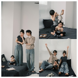 新款儿童摄影家庭写实纪实风灰色简约系亲子写真影楼拍摄服装