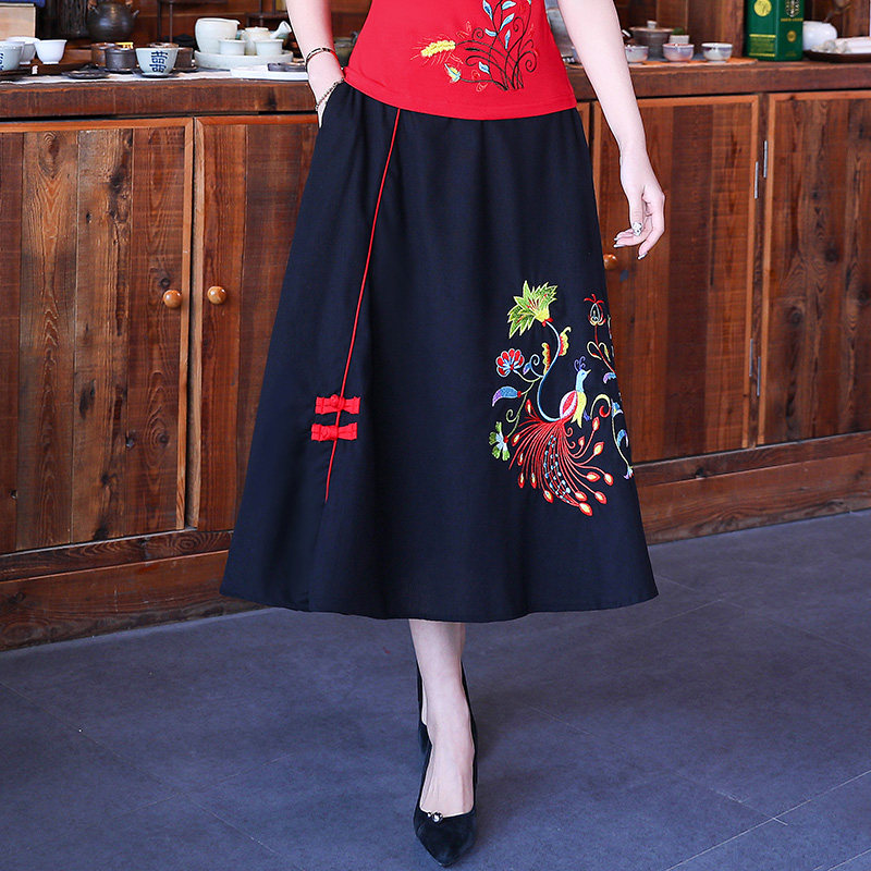 Ethnic style skirt Mid length version A word skirt Retro Embroidery Cotton and hemp skirt Chinese style Embroidery Big swing skirtin the Women's clothing/Boutique , Skirts  category - from Buy2taobao.com to provide professional Taobao agent buy service