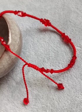 手工编织红绳手链脚链蝴蝶水晶手绳脚绳福结男女款情侣闺蜜