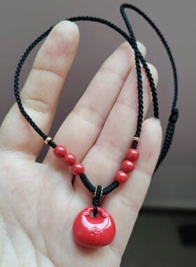 手工编织绳挂脖项链绳子朱砂福锁平安扣项链女款碧玺项链黄金项链