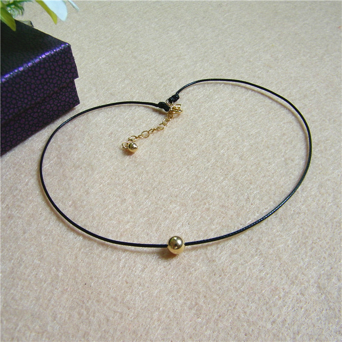 Sterling Silver Gold Necklace Necklace clavicle Neck strap Simplicity black Leather bead A collar for a horse Harajuku Retroin the Accessories/Fashion Jewelry, Necklace  category - from Buy2taobao.com to provide professional Taobao agent buy service