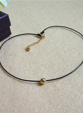 纯银k金颈链项链女潮原宿皮绳