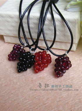 手工串珠葡萄吊坠925黑玛瑙天然