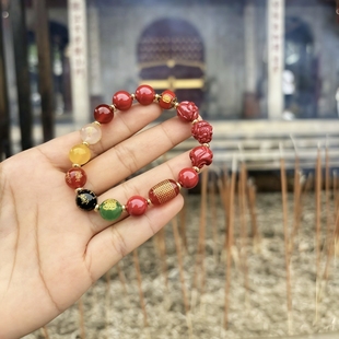 厦门南普陀朱砂手串本命年三合手链男五路财神转运珠符礼物