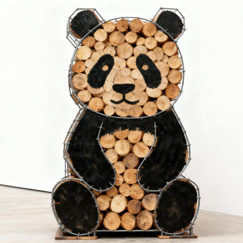 大熊猫摆件户外庭院景观网红打卡木柴木头动物造型装饰木美陈道具