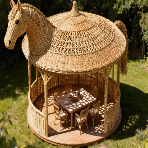 藤编马造型凉亭小屋定制户外景区民宿马造型藤编凉亭小屋网红打卡