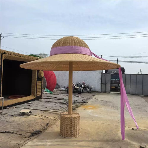 户外景区巨型藤编草帽遮阳凉亭定制网红打卡巨型草帽商业美陈道具