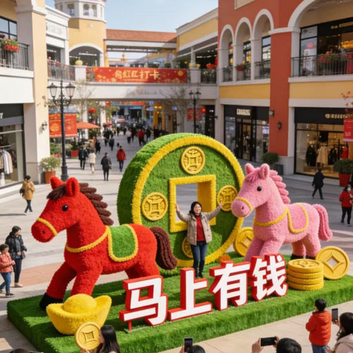 大型仿真绿雕工艺品景观立体花坛2026马年绿雕春节绿雕超大福袋