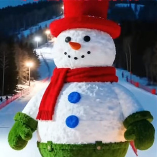 仿真绿雕工艺品定制户外景区滑雪场雪人造型绿雕摆件网红打卡装置