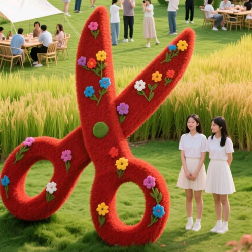 绿雕工艺品定制网红创意仿真剪刀造型绿雕摆件户外景区美陈装饰