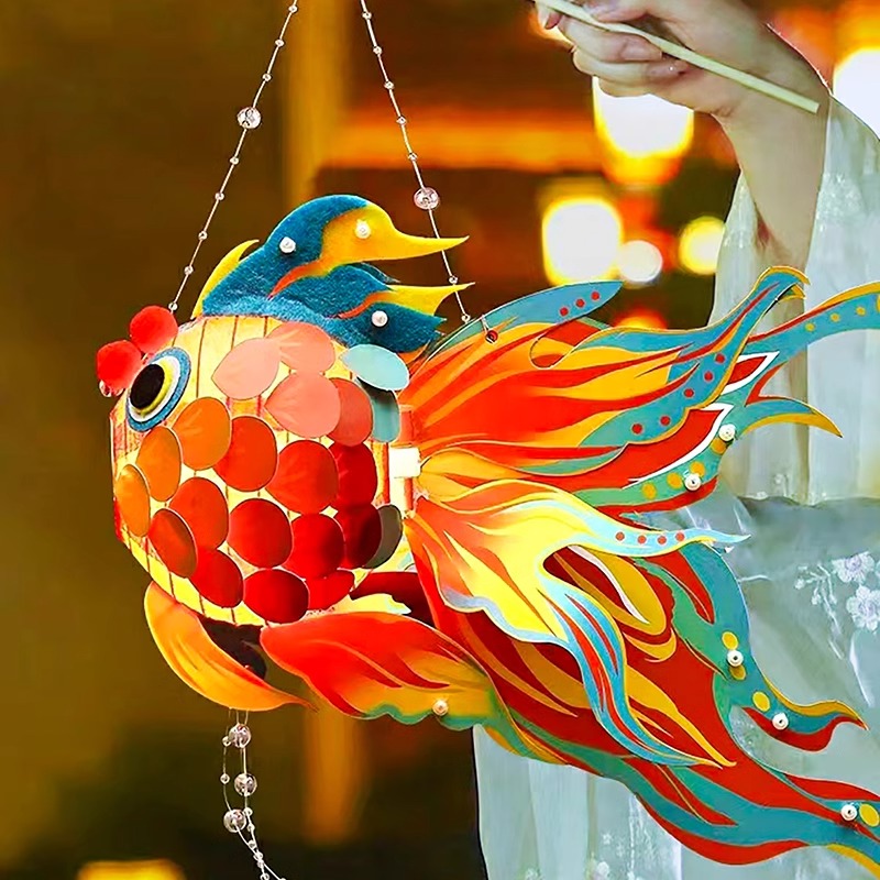 中秋节灯笼发光金鱼灯儿童幼儿园手工diy材料包创意手提锦鲤花灯